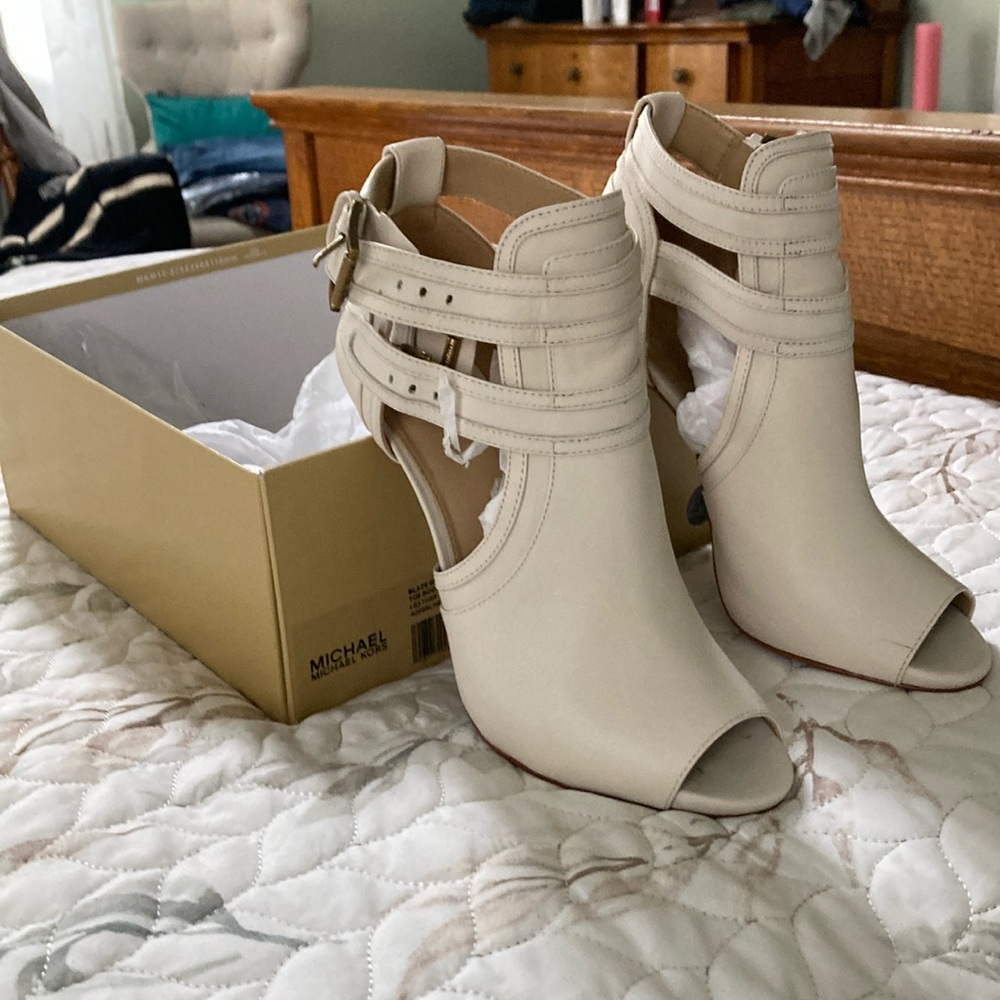 MICHAEL Michael Kors Blaze Cream Open-Toe Strappy Heeled Booties